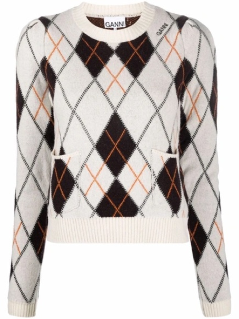 GANNI Argyle Recycled Wool Cropped Sweater